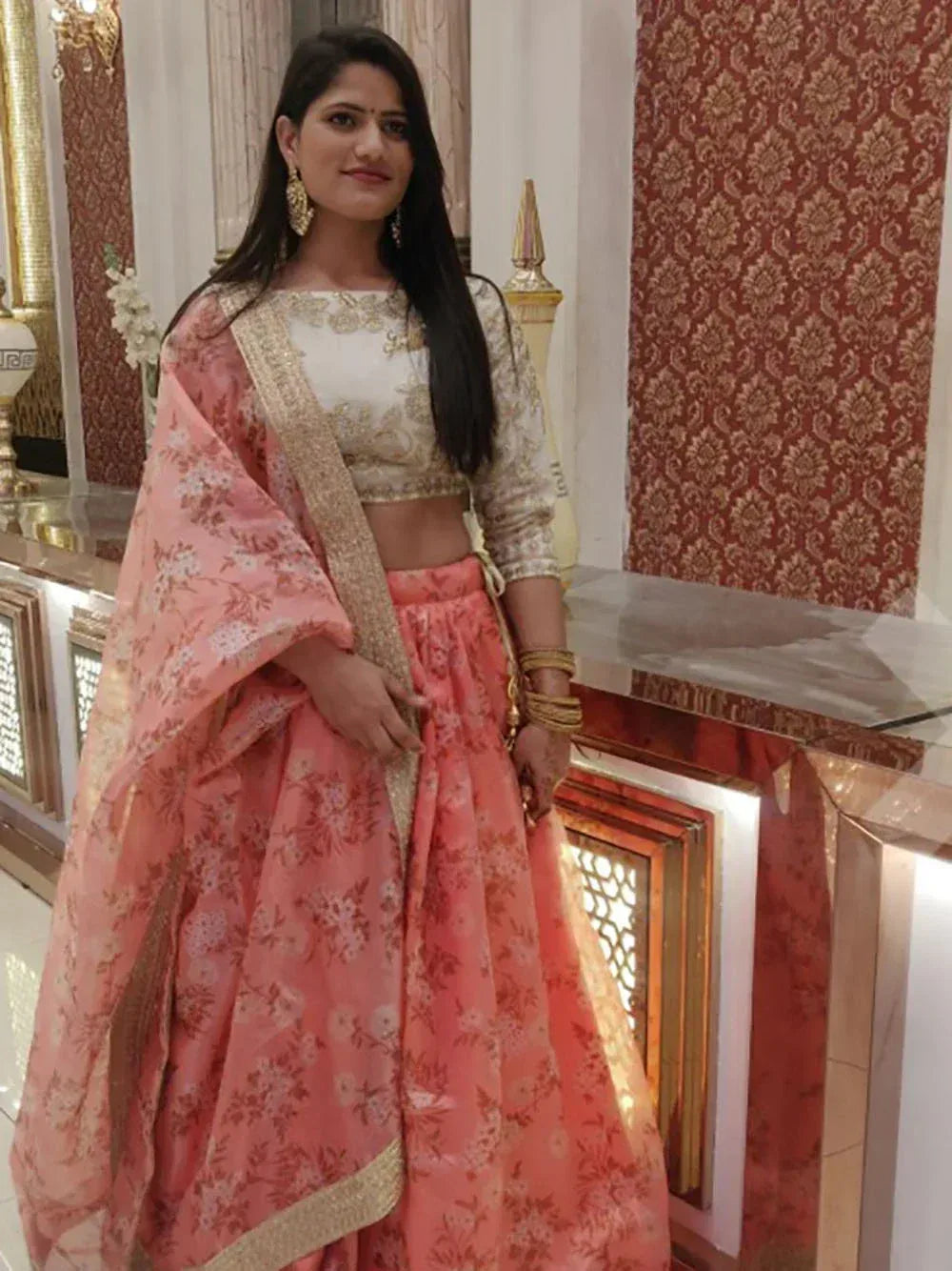 Tulsi Art Sabyasachi Pink Floral Organza Bridal Lehenga Choli