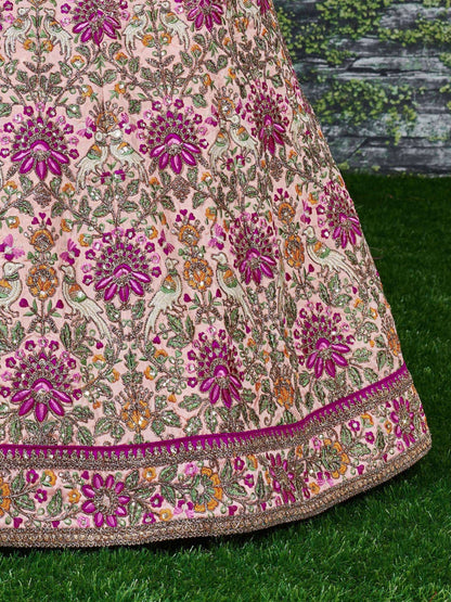 Tulsi Art Anushka Sharma Peach Embroidered Taffeta Silk Bridal Wear Lehenga Choli