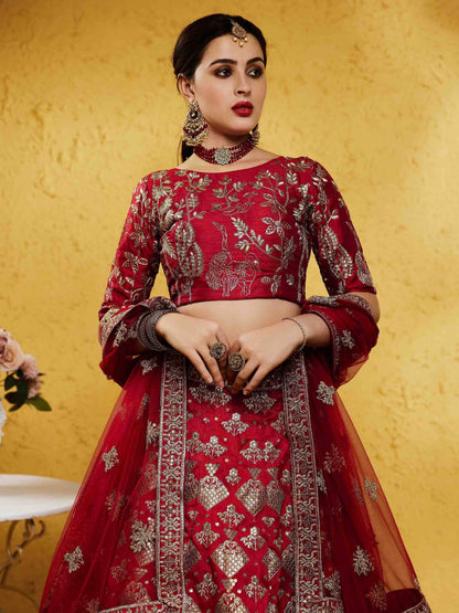 Tulsi Art Fascinating Red Embroidered Silk Bridal Lehenga Choli With Dupatta