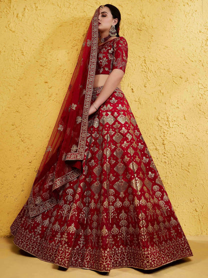 Tulsi Art Fascinating Red Embroidered Silk Bridal Lehenga Choli With Dupatta