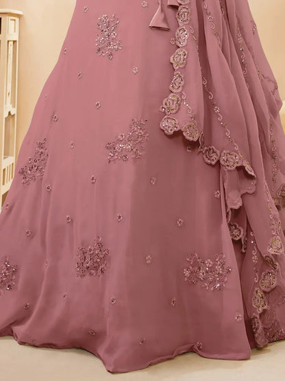 Tulsi Art Attractive Dusty Pink Sequins Georgette Party Wear Lehenga Choli