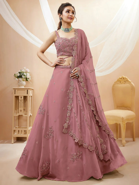 Tulsi Art Attractive Dusty Pink Sequins Georgette Party Wear Lehenga Choli