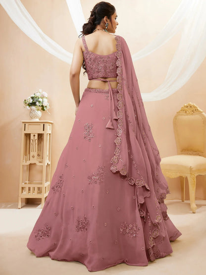 Tulsi Art Attractive Dusty Pink Sequins Georgette Party Wear Lehenga Choli