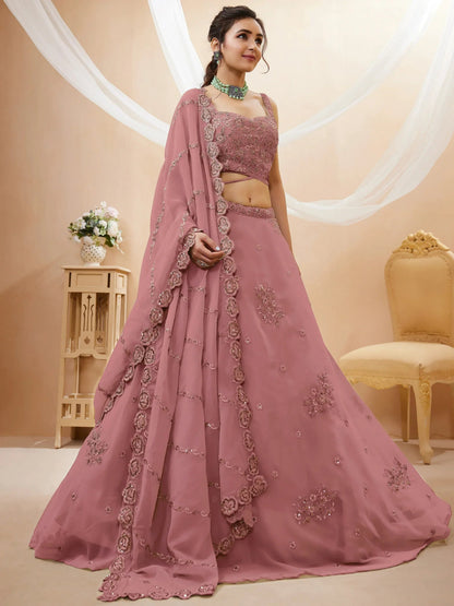 Tulsi Art Attractive Dusty Pink Sequins Georgette Party Wear Lehenga Choli