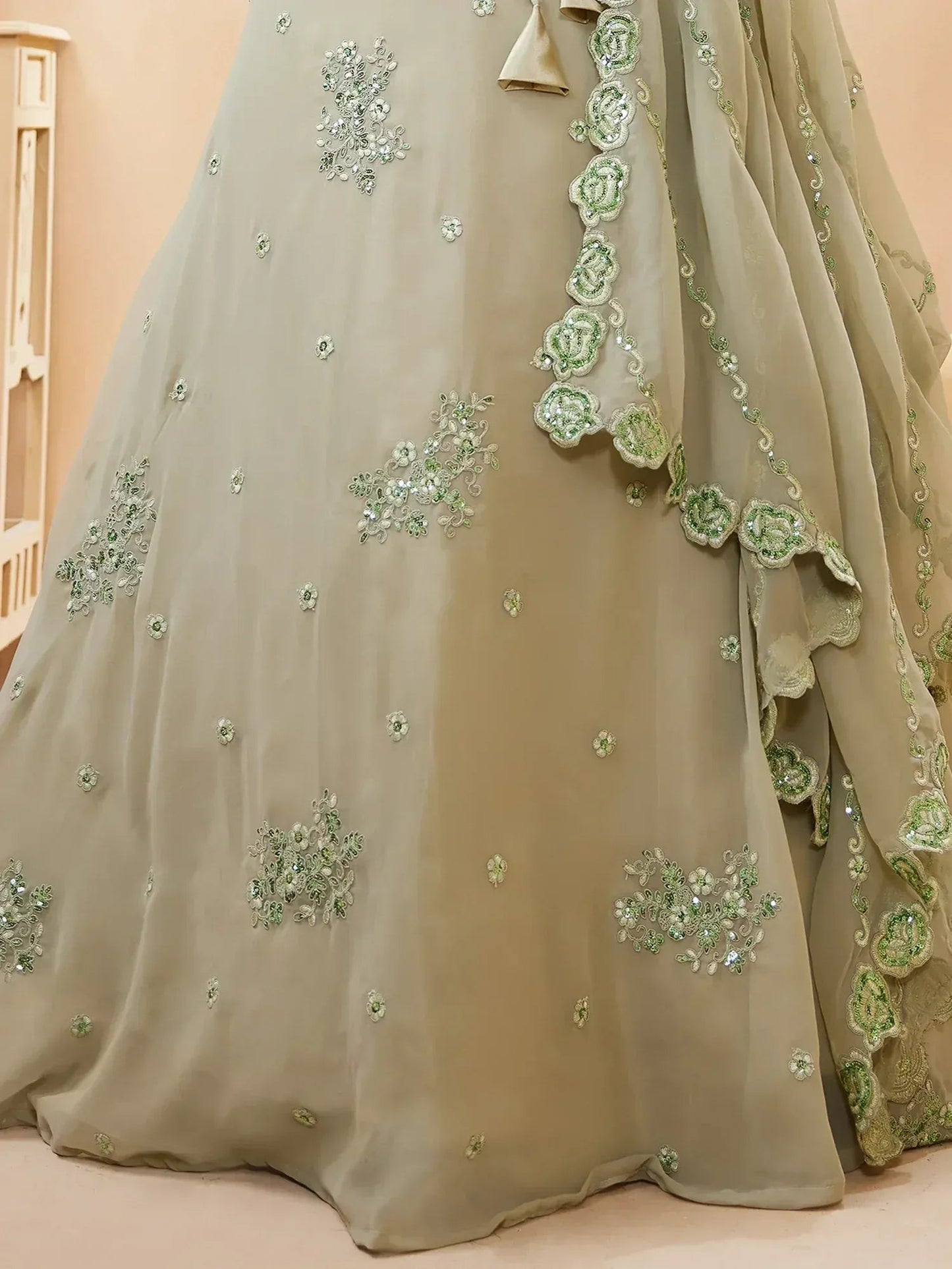 Tulsi Art Pretty Pista Green Sequins Georgette Engagement Wear Lehenga Choli