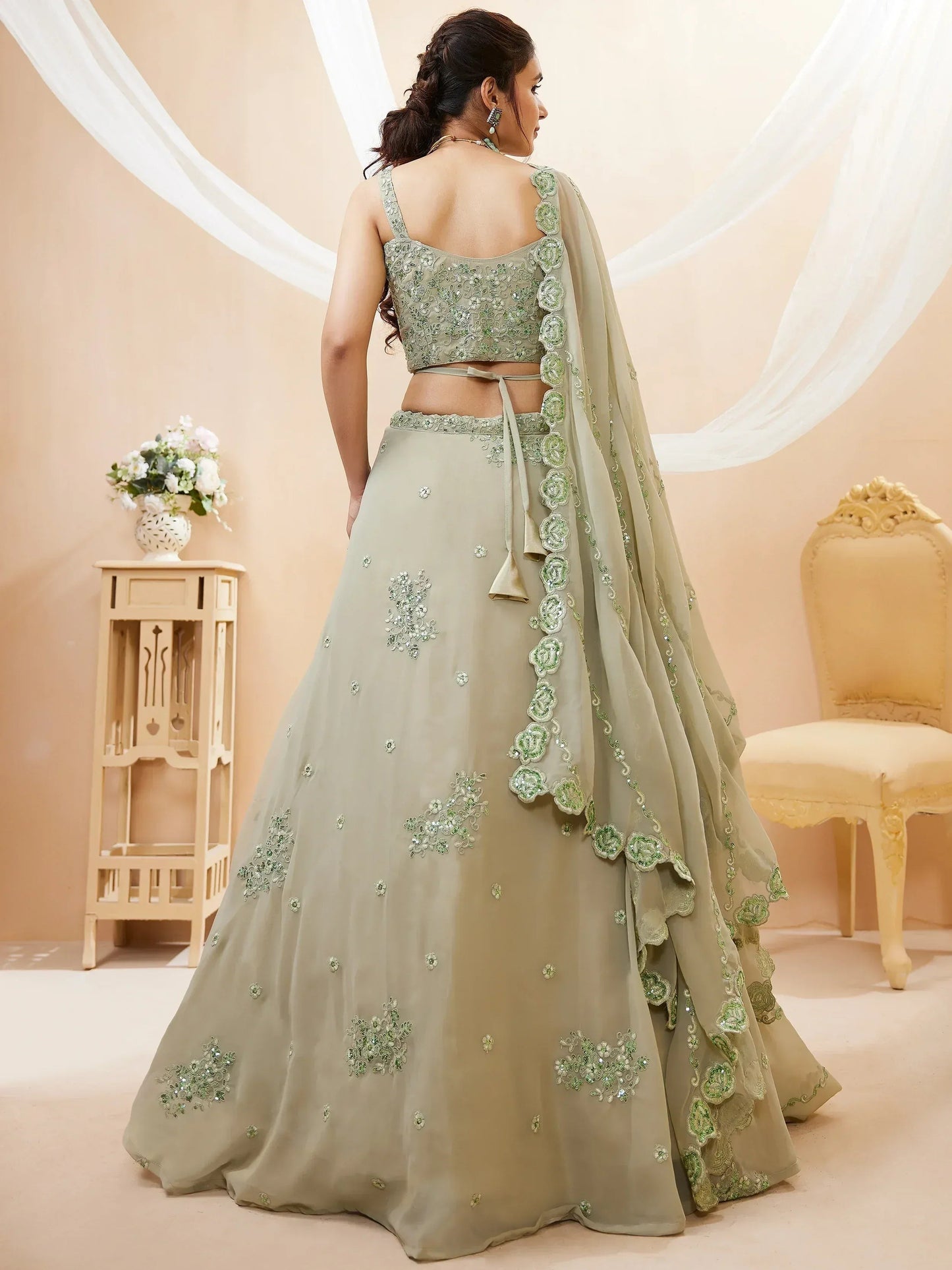 Tulsi Art Pretty Pista Green Sequins Georgette Engagement Wear Lehenga Choli