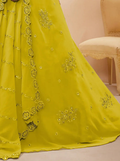 Tulsi Art Adorable Neon Yellow Sequins Georgette Wedding Wear Lehenga Choli