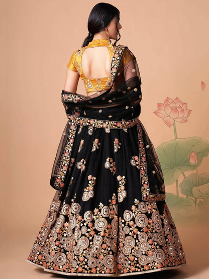 Tulsi Art Glamorous Black Dori Embroidery Net Designer Lehenga Choli
