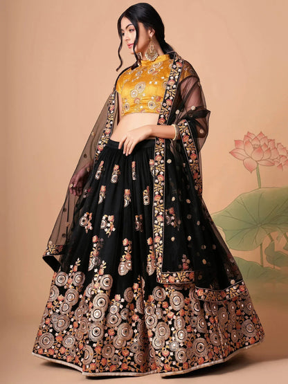 Tulsi Art Glamorous Black Dori Embroidery Net Designer Lehenga Choli