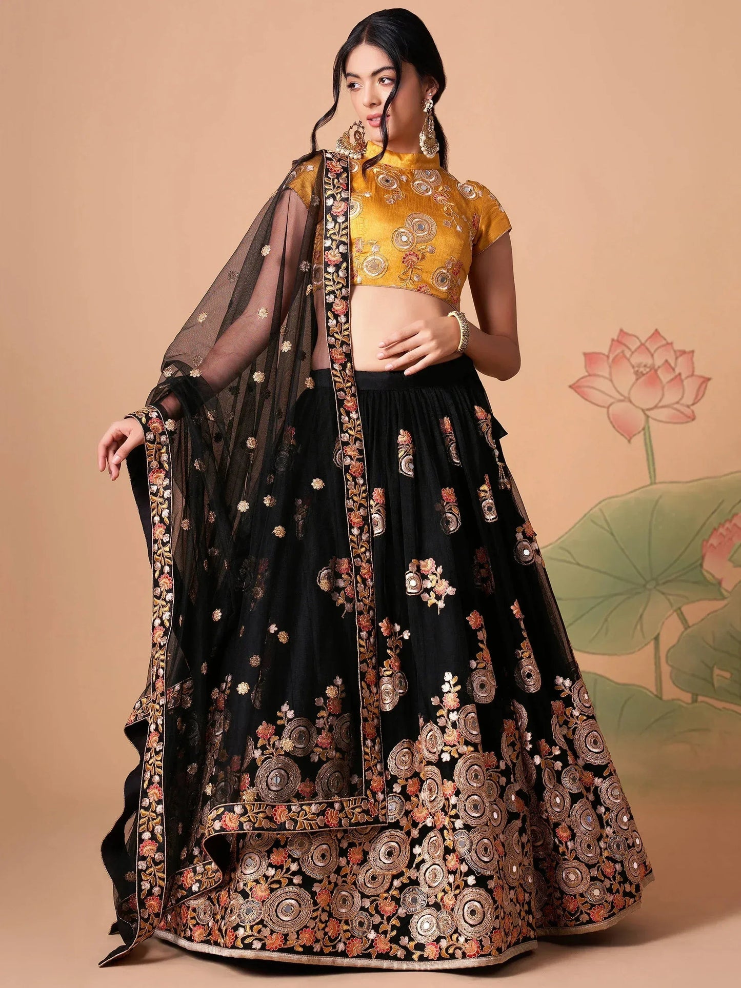 Tulsi Art Glamorous Black Dori Embroidery Net Designer Lehenga Choli