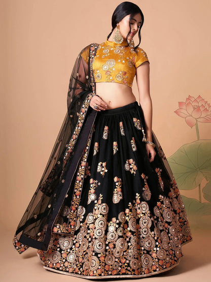 Tulsi Art Glamorous Black Dori Embroidery Net Designer Lehenga Choli