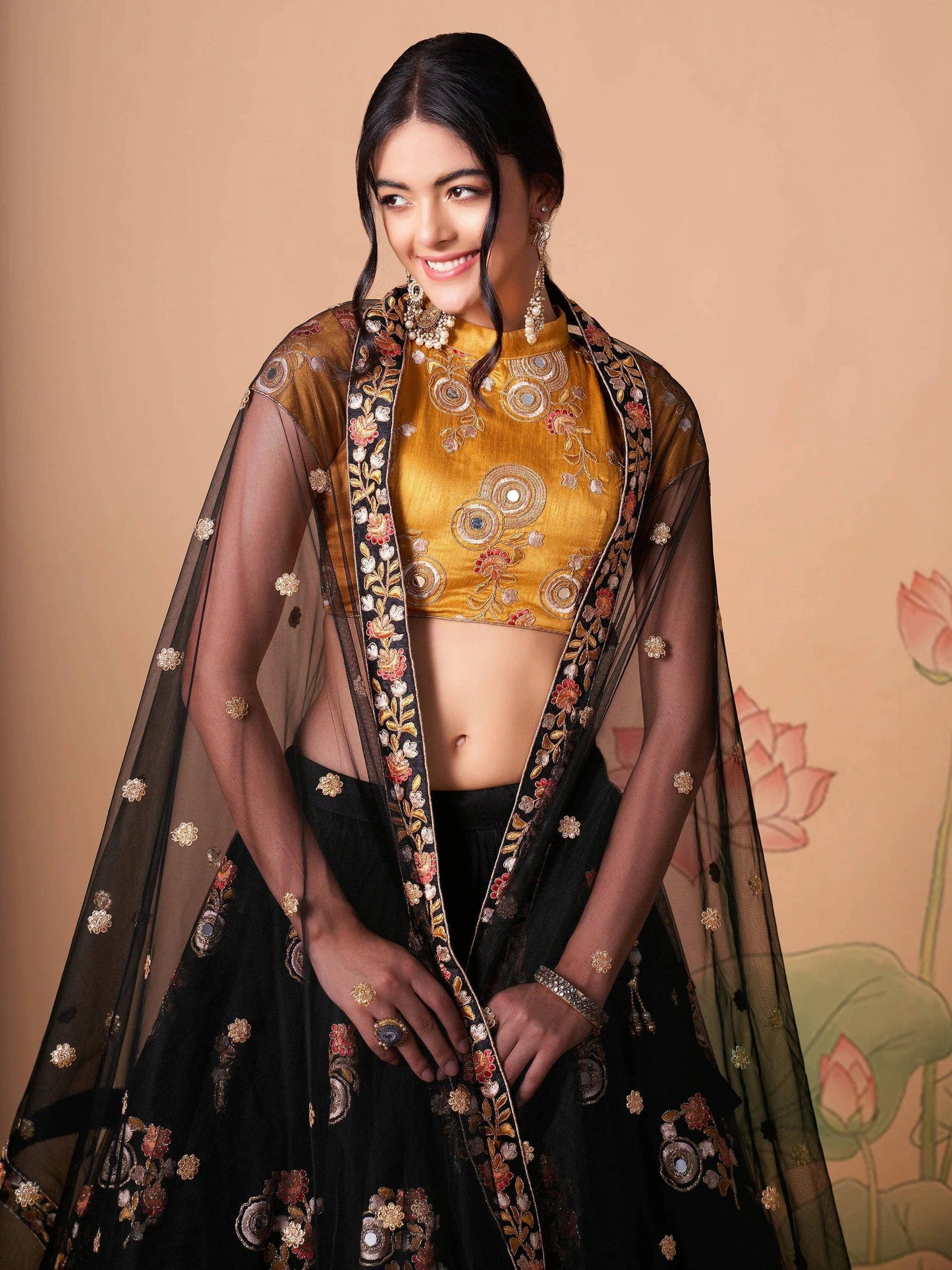 Tulsi Art Glamorous Black Dori Embroidery Net Designer Lehenga Choli