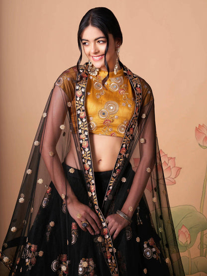 Tulsi Art Glamorous Black Dori Embroidery Net Designer Lehenga Choli