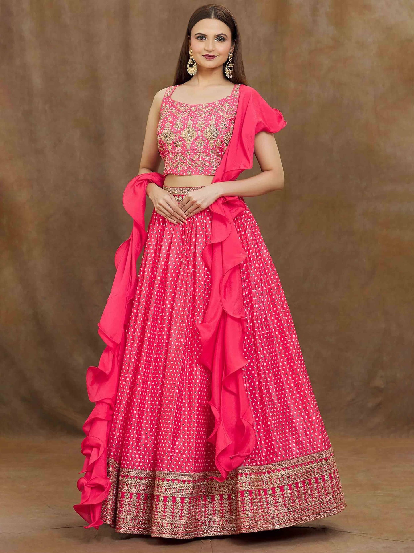 Tulsi Art Stunning Pink Digital Printed Chinon Reception Wear Lehenga Choli