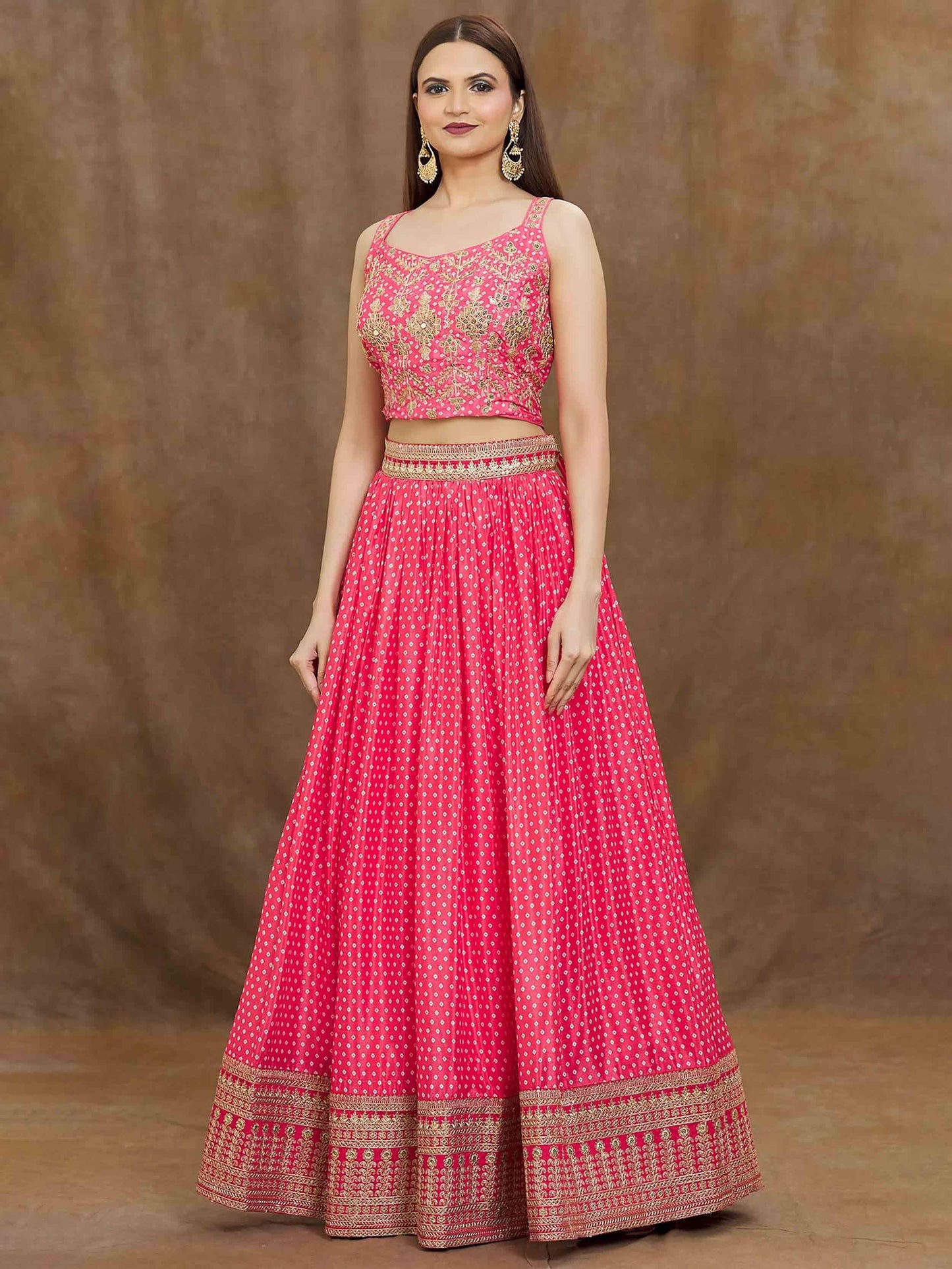 Tulsi Art Stunning Pink Digital Printed Chinon Reception Wear Lehenga Choli