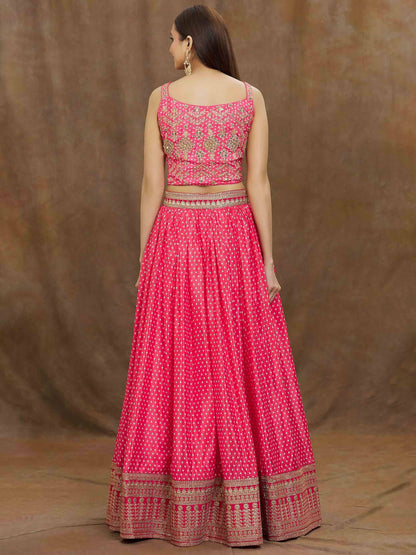 Tulsi Art Stunning Pink Digital Printed Chinon Reception Wear Lehenga Choli