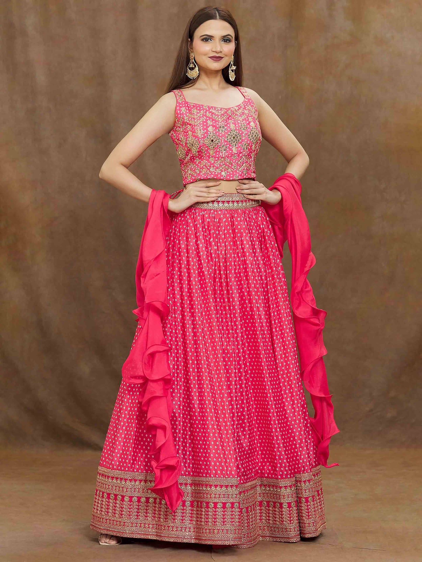 Tulsi Art Stunning Pink Digital Printed Chinon Reception Wear Lehenga Choli