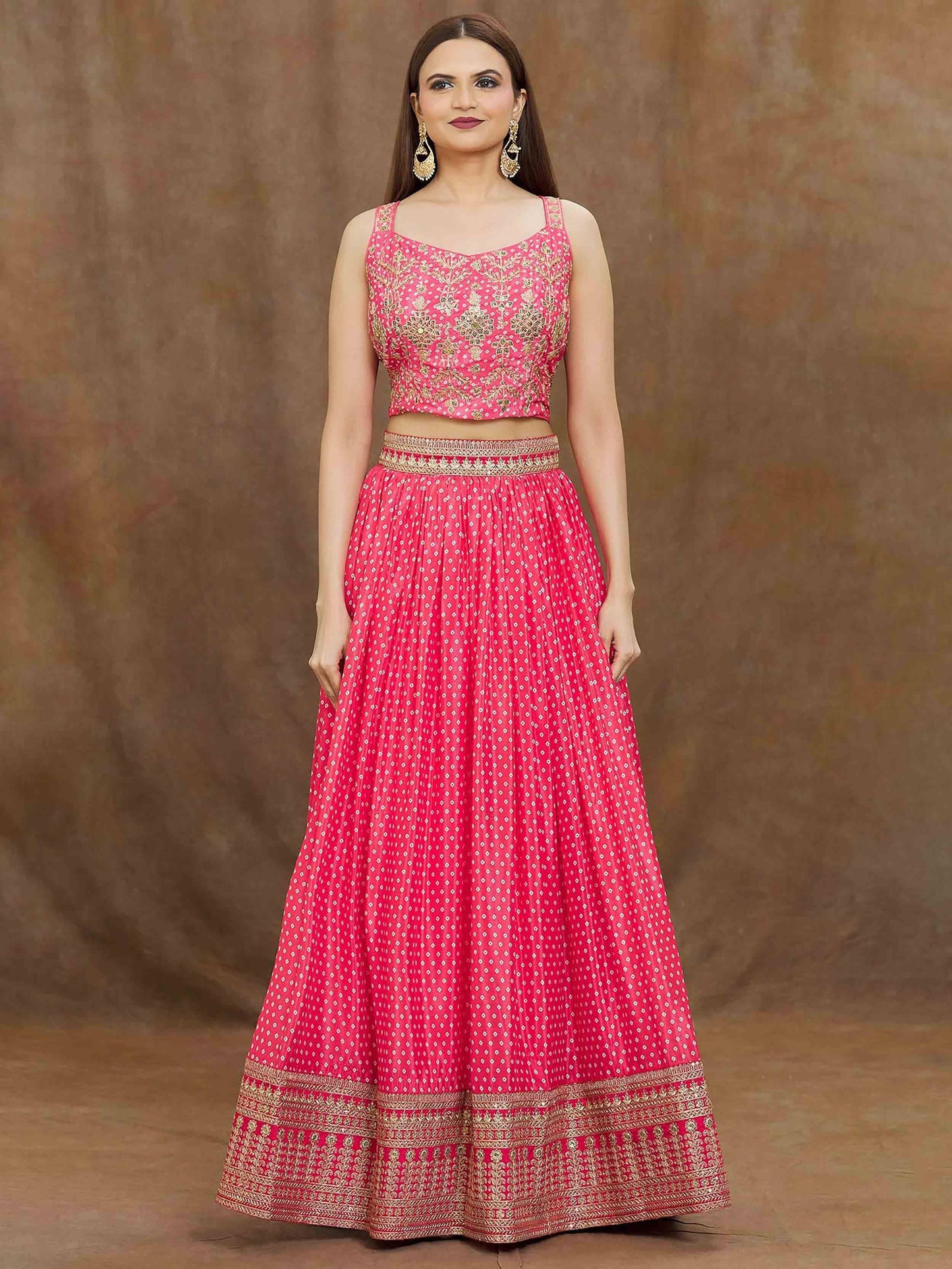 Tulsi Art Stunning Pink Digital Printed Chinon Reception Wear Lehenga Choli