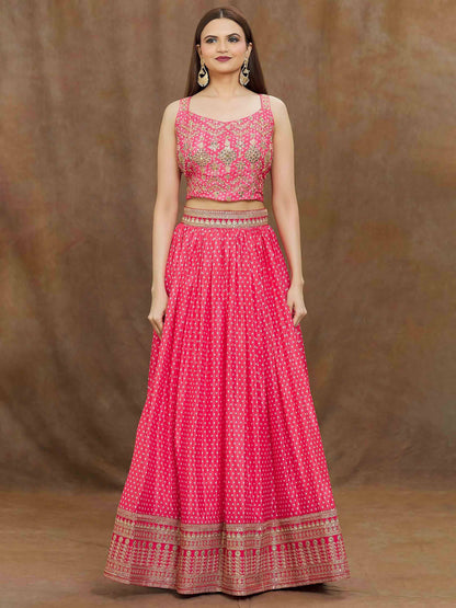 Tulsi Art Stunning Pink Digital Printed Chinon Reception Wear Lehenga Choli