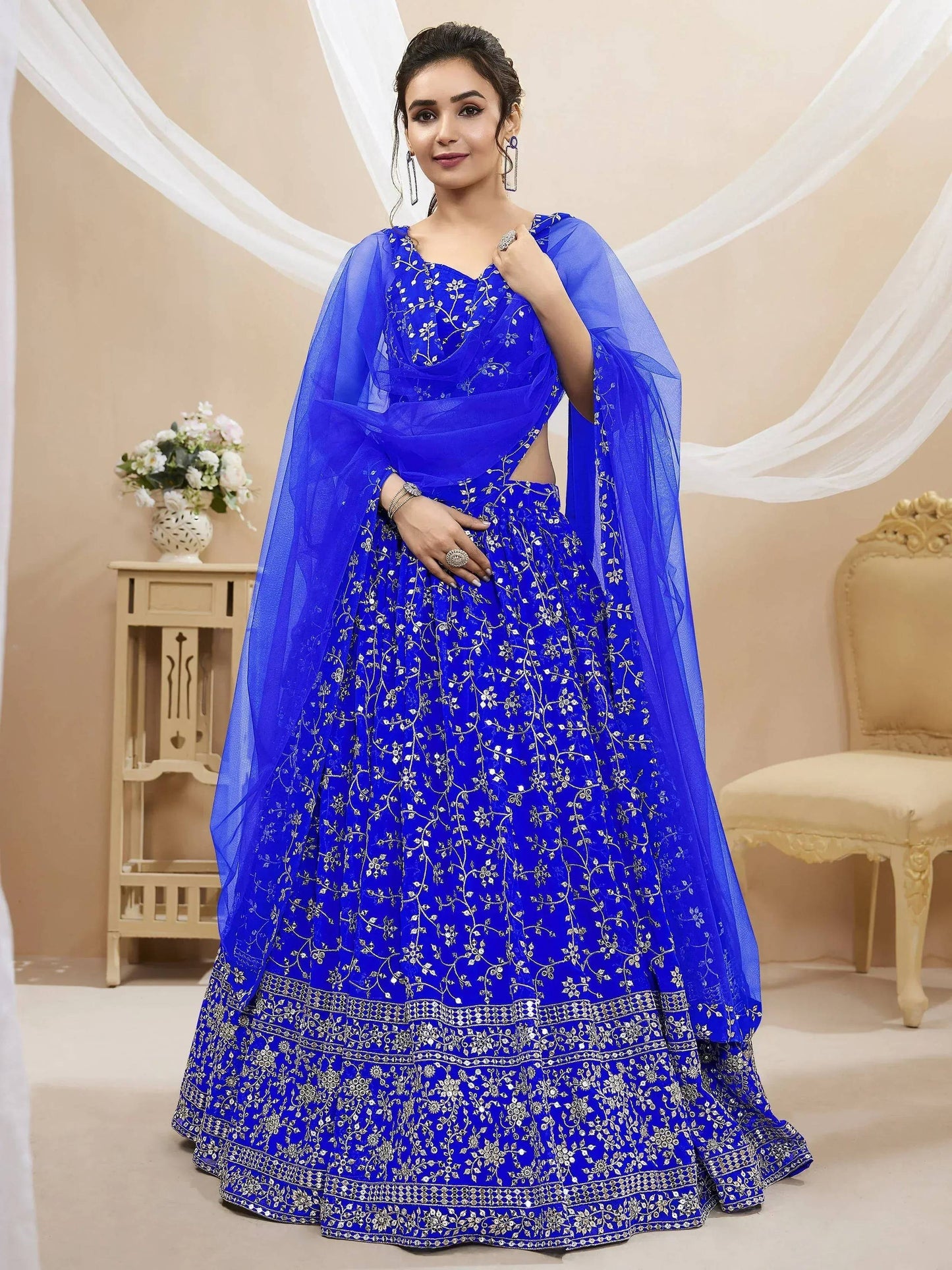 Tulsi Art Mesmerizing Blue Sequins Georgette Wedding Wear Lehenga Choli