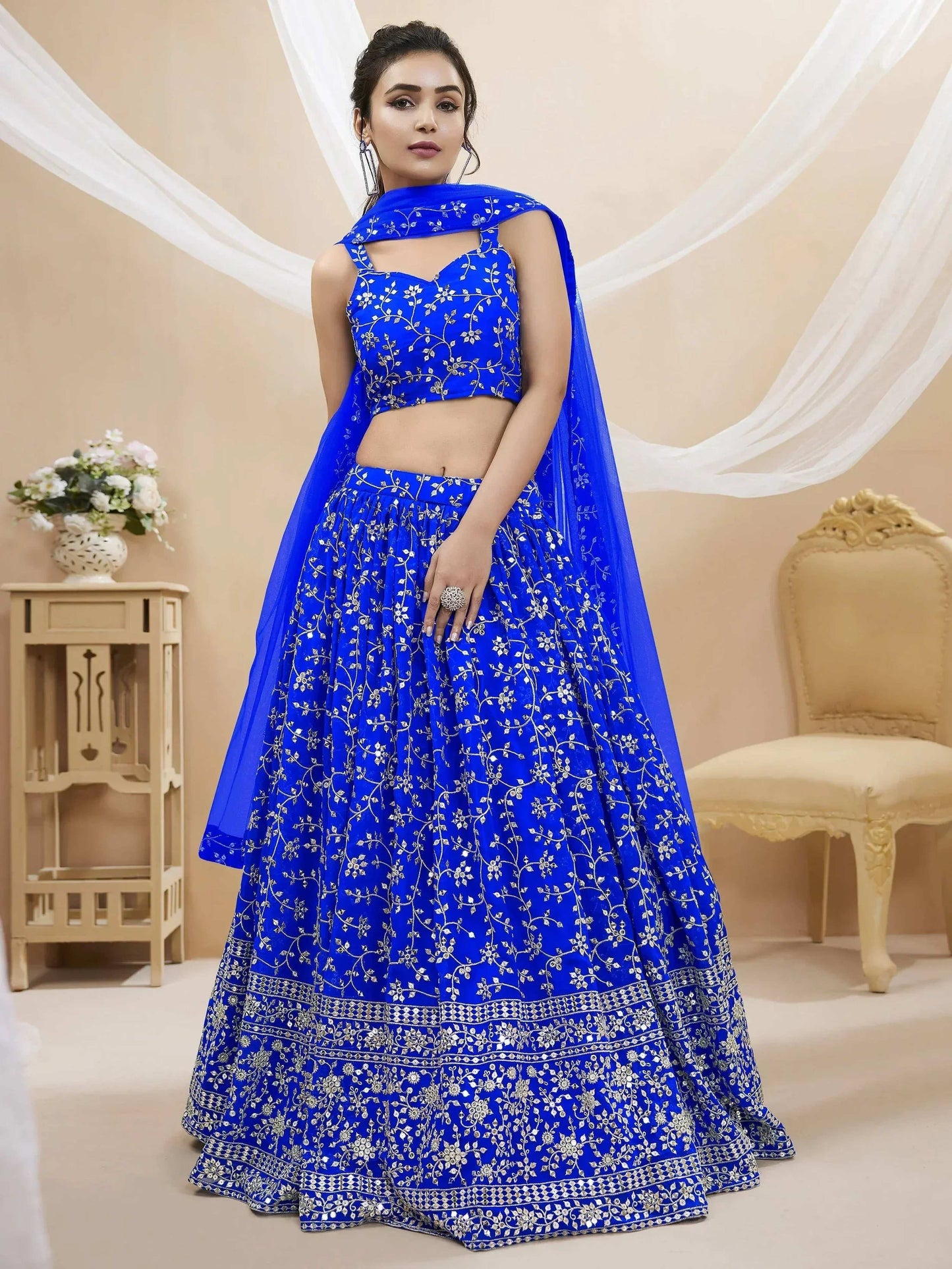 Tulsi Art Mesmerizing Blue Sequins Georgette Wedding Wear Lehenga Choli