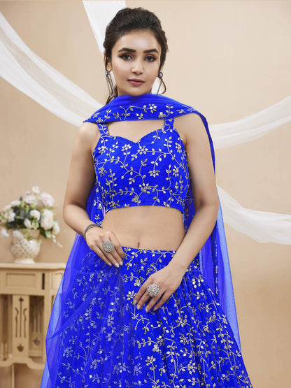 Tulsi Art Mesmerizing Blue Sequins Georgette Wedding Wear Lehenga Choli