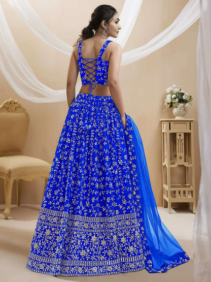 Tulsi Art Mesmerizing Blue Sequins Georgette Wedding Wear Lehenga Choli