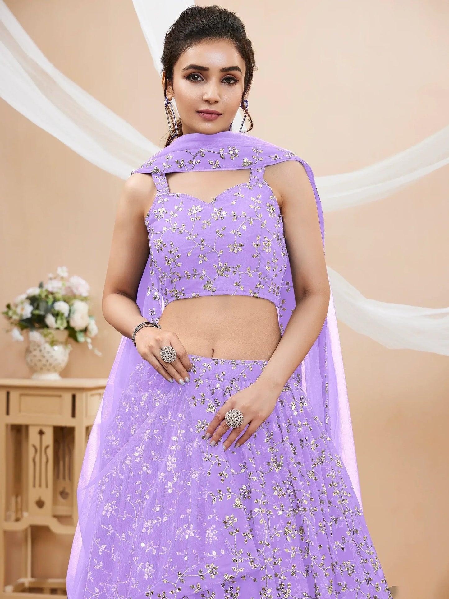 Tulsi Art Enchanting Lavender Sequins Georgette Lehenga Choli With Dupatta