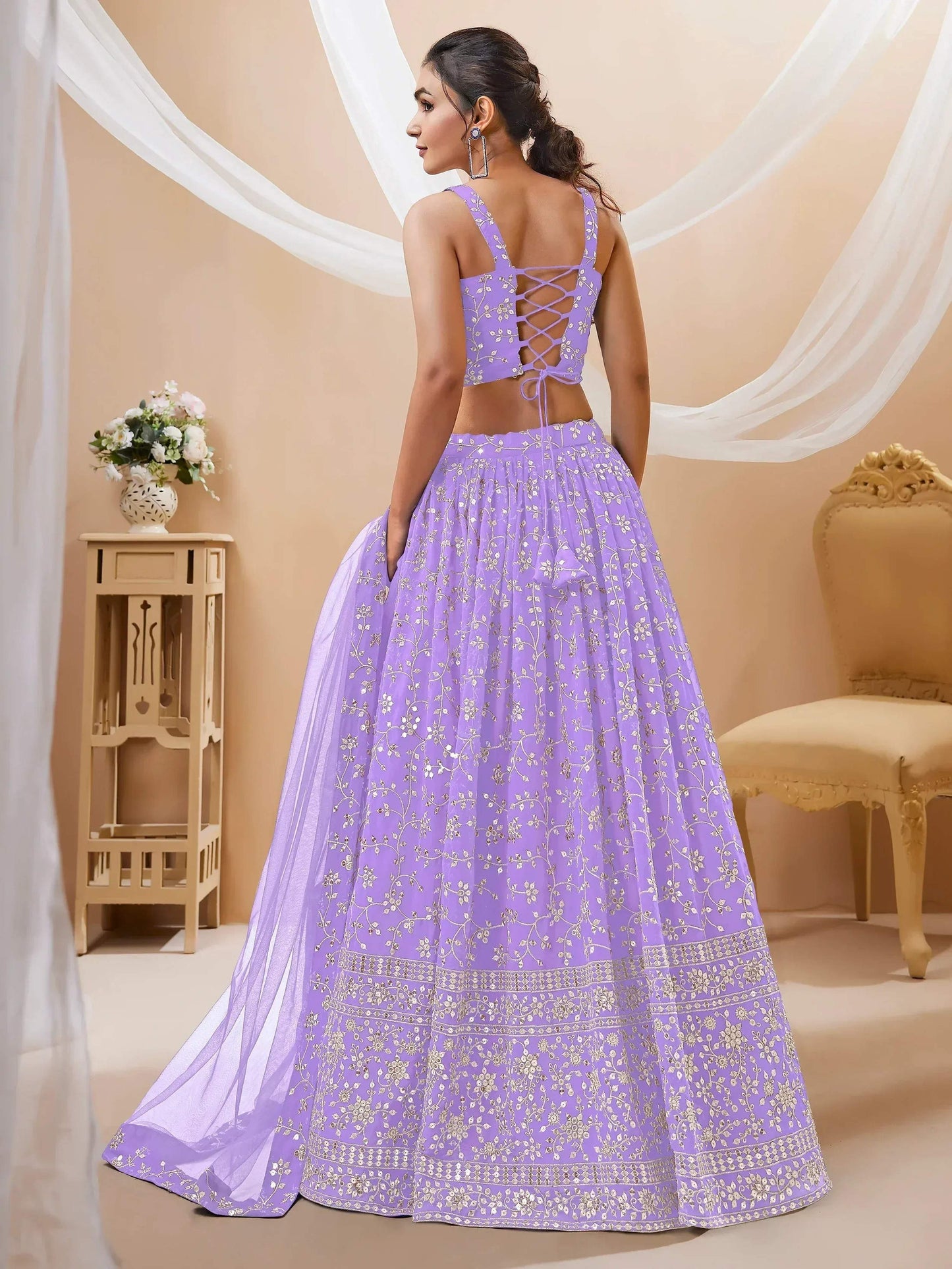 Tulsi Art Enchanting Lavender Sequins Georgette Lehenga Choli With Dupatta