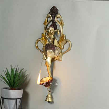 CraftVatika Ganesha Design Spiritual Brass Bell Oil Diya Lamp
