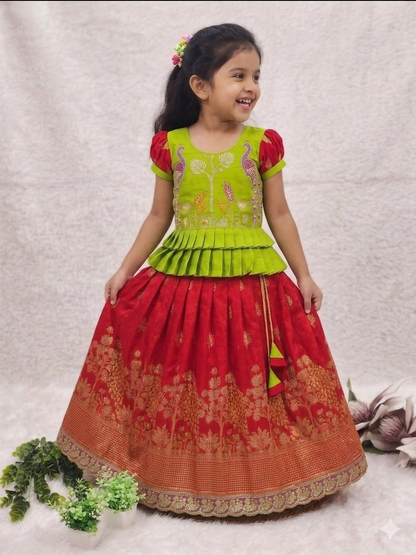 Teeya Creation New Kids Red Color Little Deer Forest Fantasy Lehenga Choli Set -Green