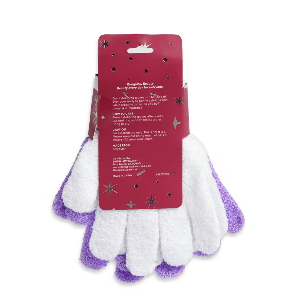 BUNGALOW BEAUTY Exfoliating Bath Gloves - White And Purple