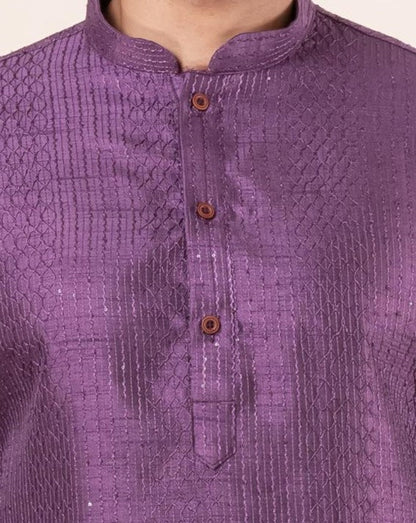 Zavaya Men Purple Embroidery Silk Kurta
