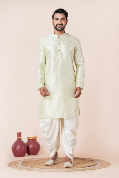 Zavaya Men Green Embroidery Silk Kurta Dhoti Set
