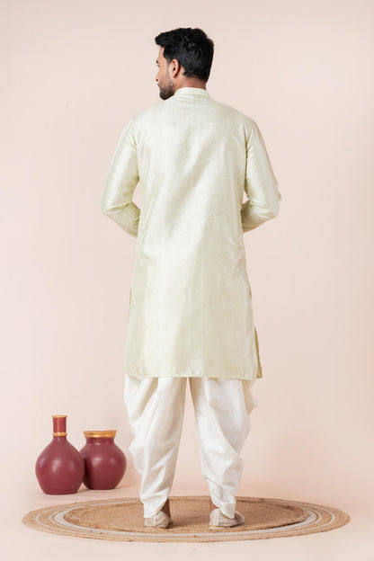 Zavaya Men Green Embroidery Silk Kurta Dhoti Set