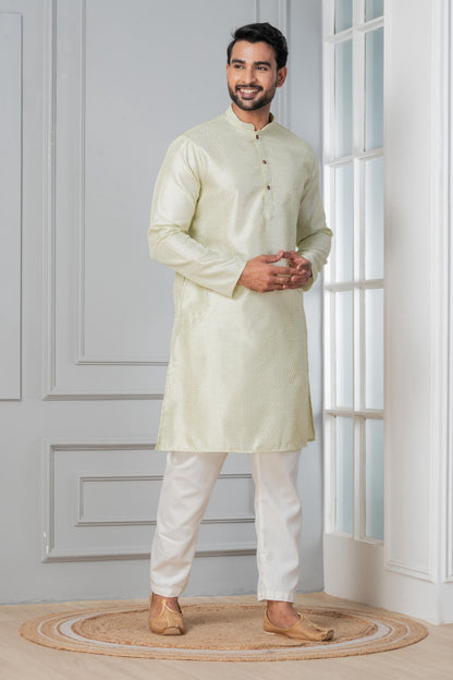 Zavaya Men Green Embroidery Silk Kurta Pyjama Set