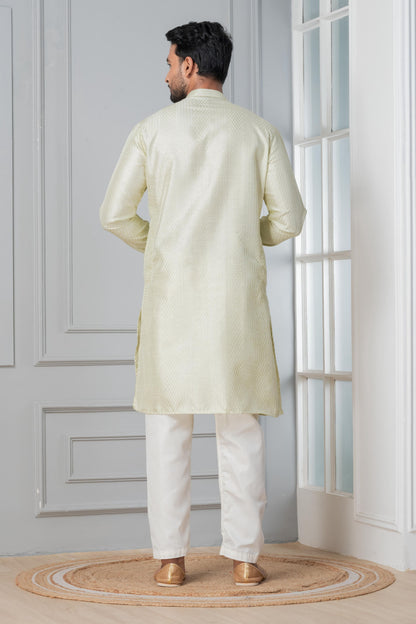 Zavaya Men Green Embroidery Silk Kurta Pyjama Set