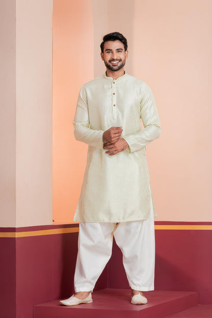 Zavaya Men Green Embroidery Silk Kurta Patiala Set