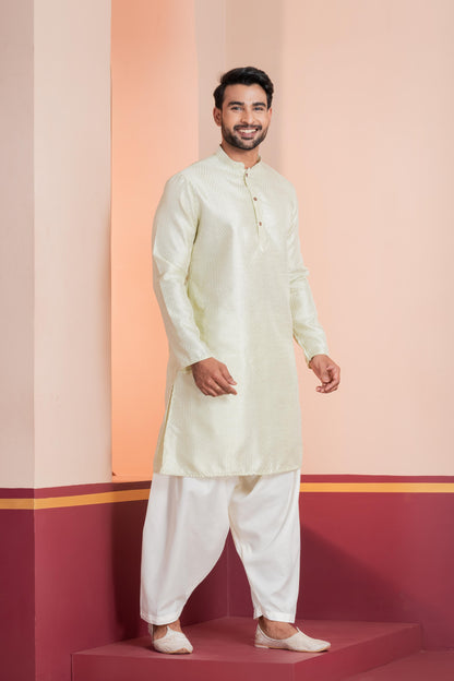 Zavaya Men Green Embroidery Silk Kurta Patiala Set