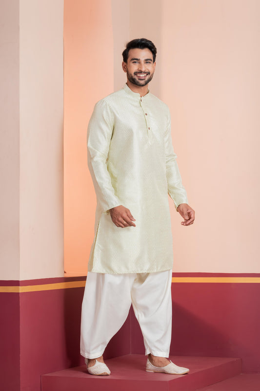 Zavaya Men Green Embroidery Silk Kurta Patiala Set