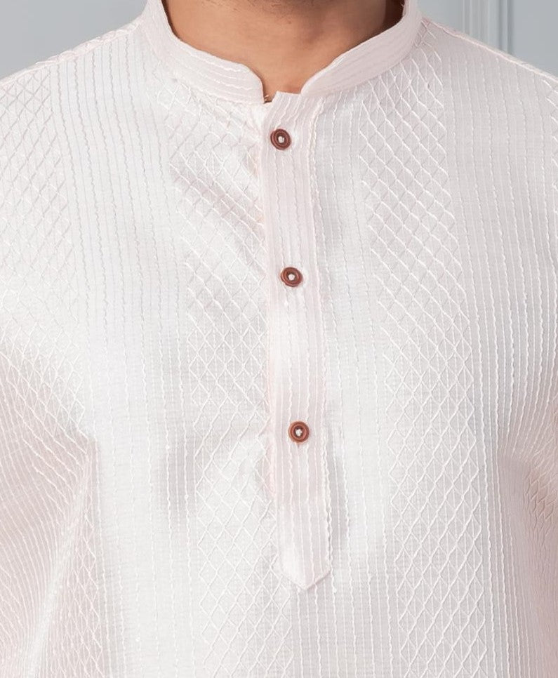 Zavaya Men Peach Embroidery Silk Kurta Pyjama Set