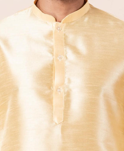 Zavaya Men Yellow Solid Banarasi Silk Kurta Churidar Set