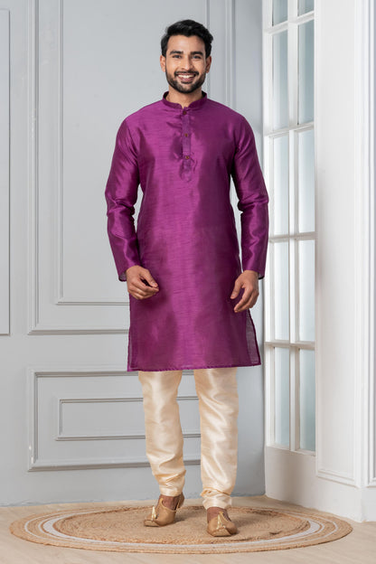 Zavaya Men Purple Solid Banarasi Silk Kurta