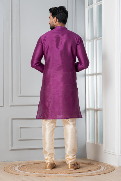 Zavaya Men Purple Solid Banarasi Silk Kurta
