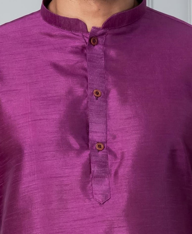 Zavaya Men Purple Solid Banarasi Silk Kurta Churidar Set