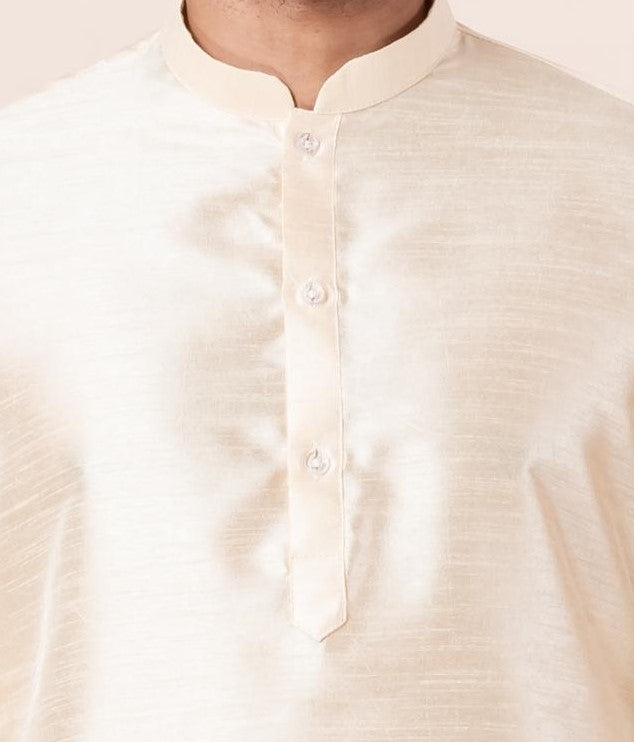 Zavaya Men Beige Solid Banarasi Silk Kurta