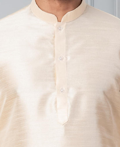 Zavaya Beige Plain Dupion Silk Kurta Churidar Set