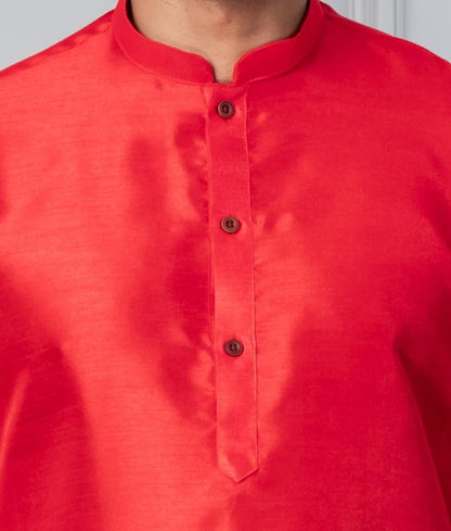 Zavaya Men Red Solid Banarasi Silk Kurta