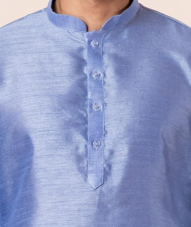 Zavaya Men Sky Blue Solid Banarasi Silk Kurta