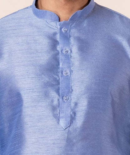 Zavaya Men Sky Blue Solid Banarasi Silk Kurta
